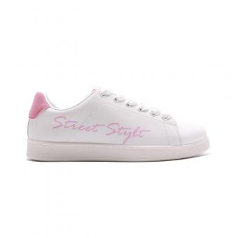 Small white shoes with printed letters